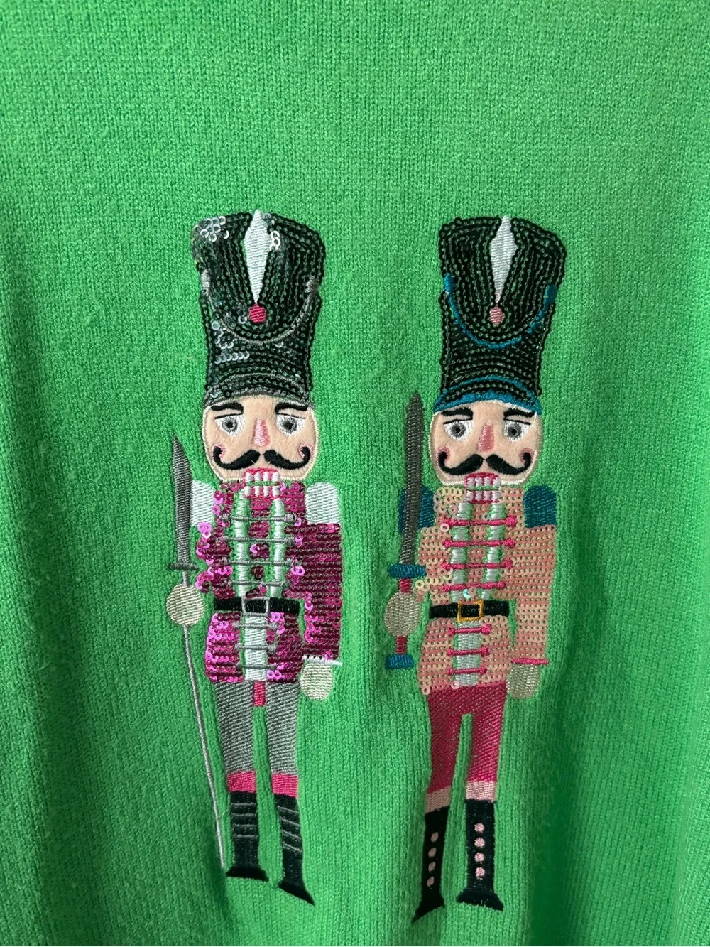 WHY Dress Nutcracker Christmas Sweater Green Sequin Embellished Size L